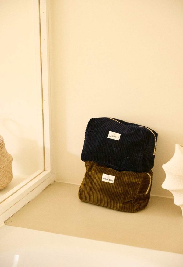 TROUSSE DE TOILETTE VERT OLIVE ET BLEU MARINE EN VELOURS GABRIELLE PARIS