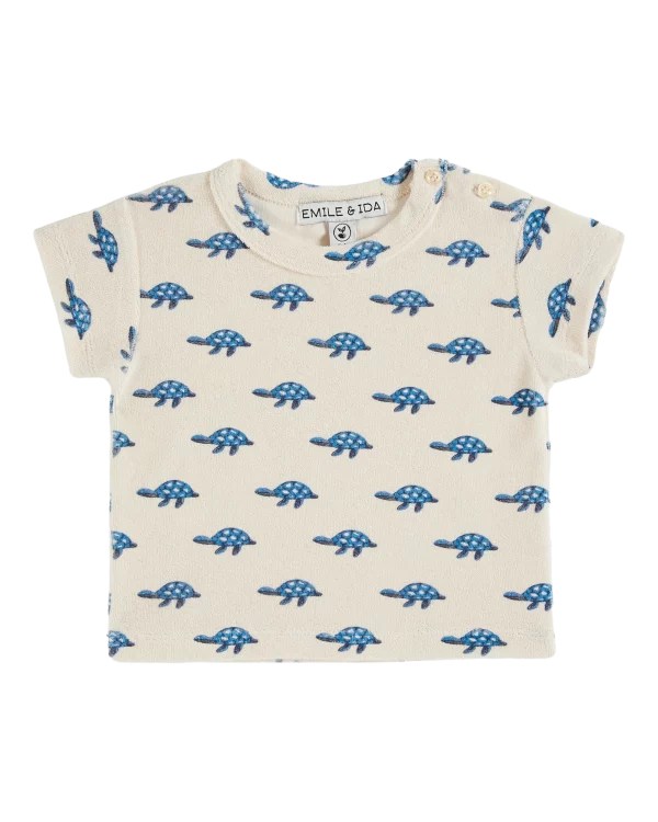 tee shirt éponge imprimé tortue bleu