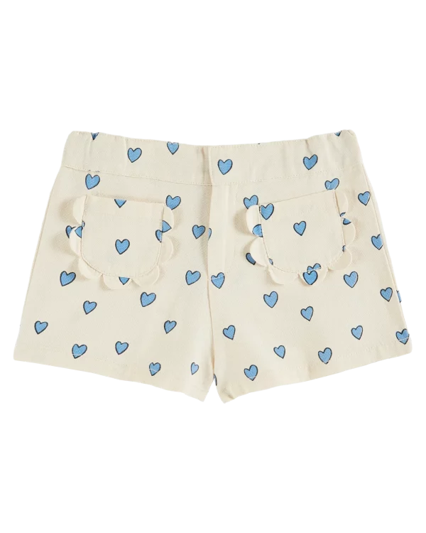 short écru coeur bleu volants