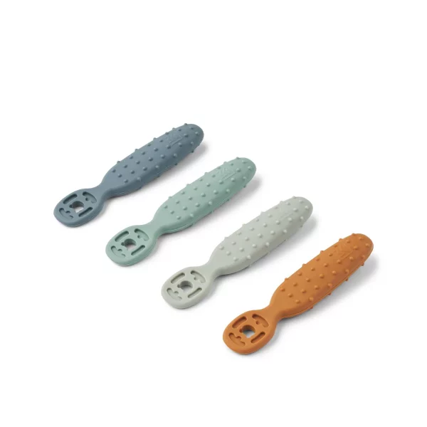 Lot de 4 cuillères d'apprentissage Caelia - Whale Blue Multimix